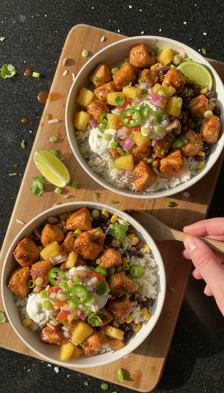 Ananas Hähnchen Burrito Bowls