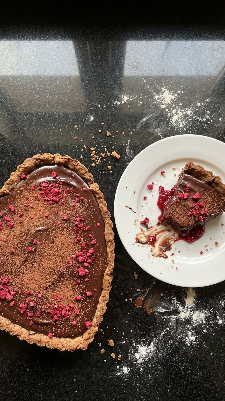Herzförmige Himbeer Schoko Tarte
