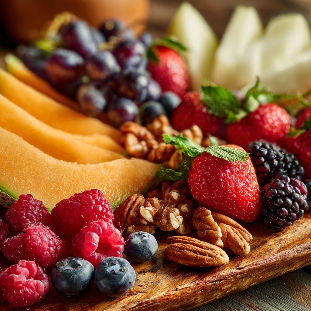 Frischer Obst- und Nussteller