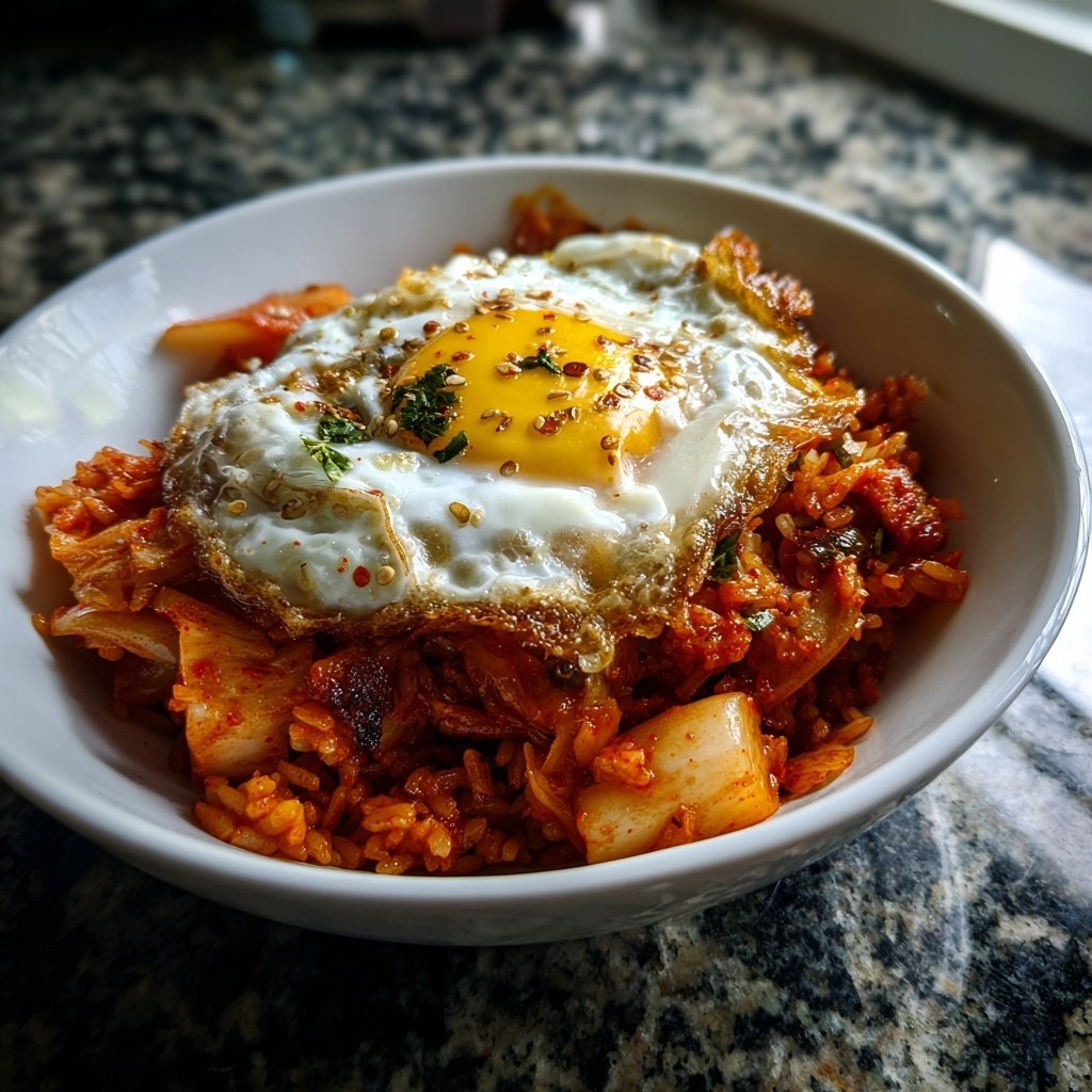 Kimchi Gebratener Reis mit knuspriger Ei