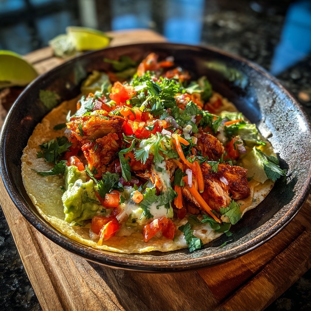 Scharfer Fisch Taco Bowl Avocado
