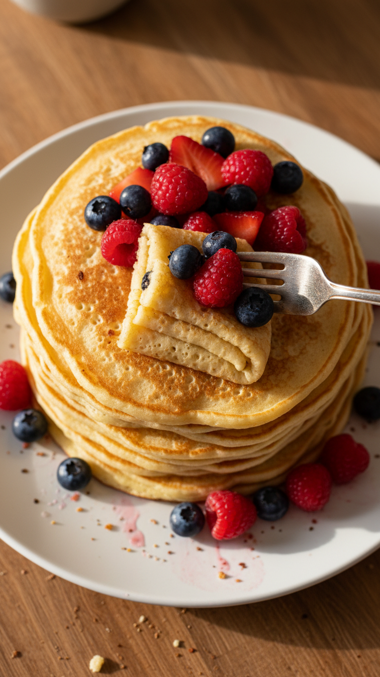 Lockere Pfannkuchen mit Beeren