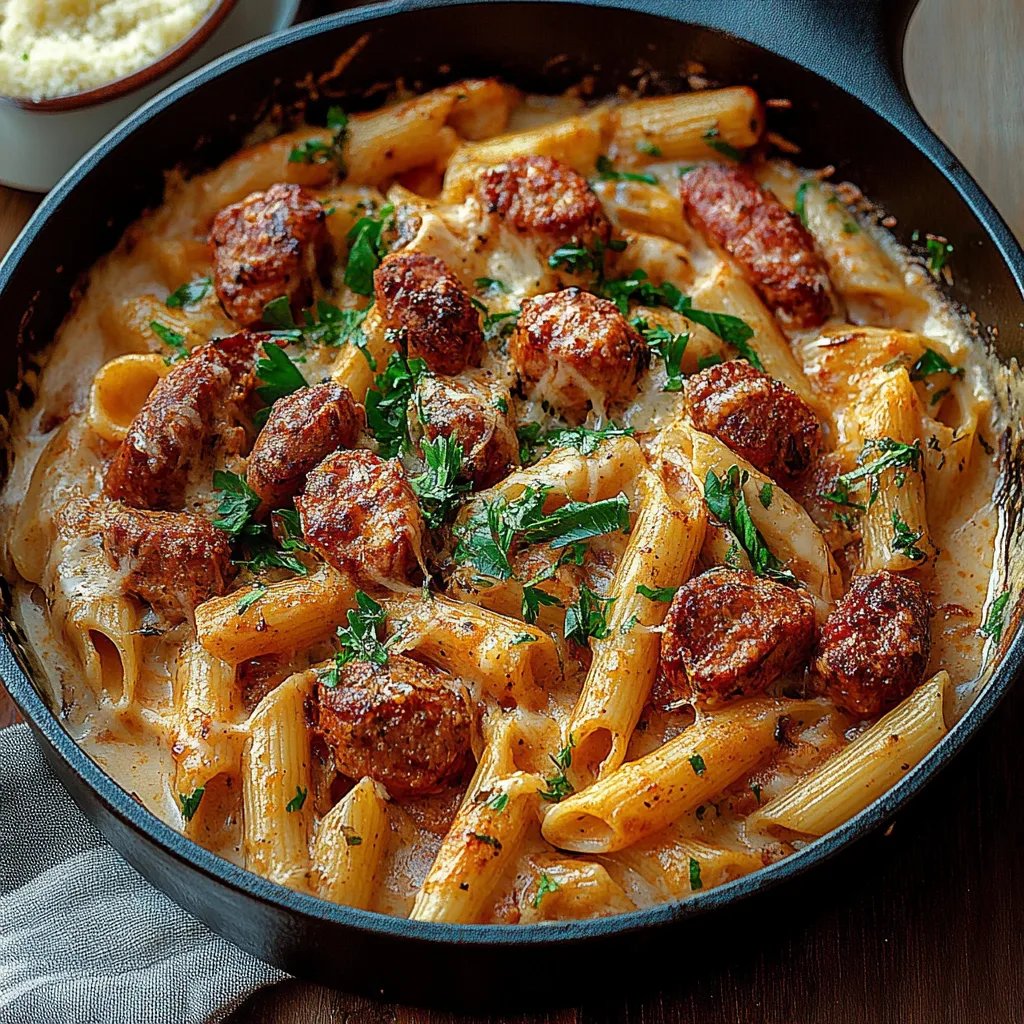 Krämig Cajun-korvpasta i en gryta: Ett fantastiskt, ultimat recept