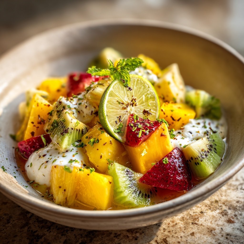 Tropischer Obstsalat mit Kokosnuss