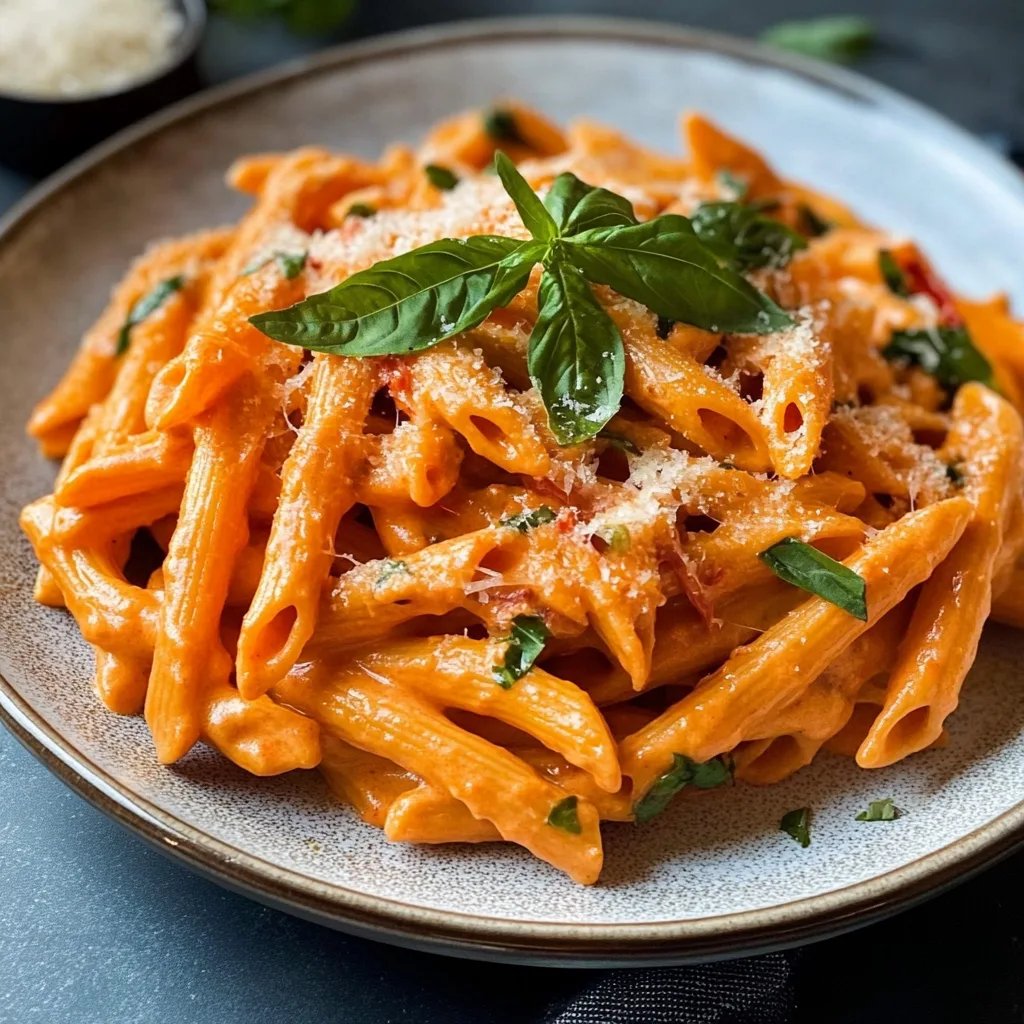 High Protein Creamy Roasted Red Pepper Pasta
