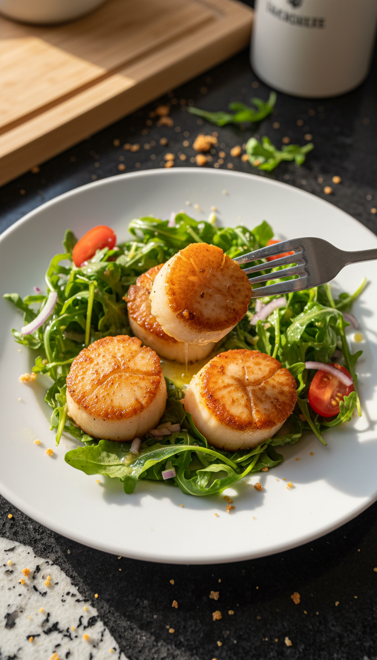 Gebratene Jakobsmuscheln mit Rucola Salat​