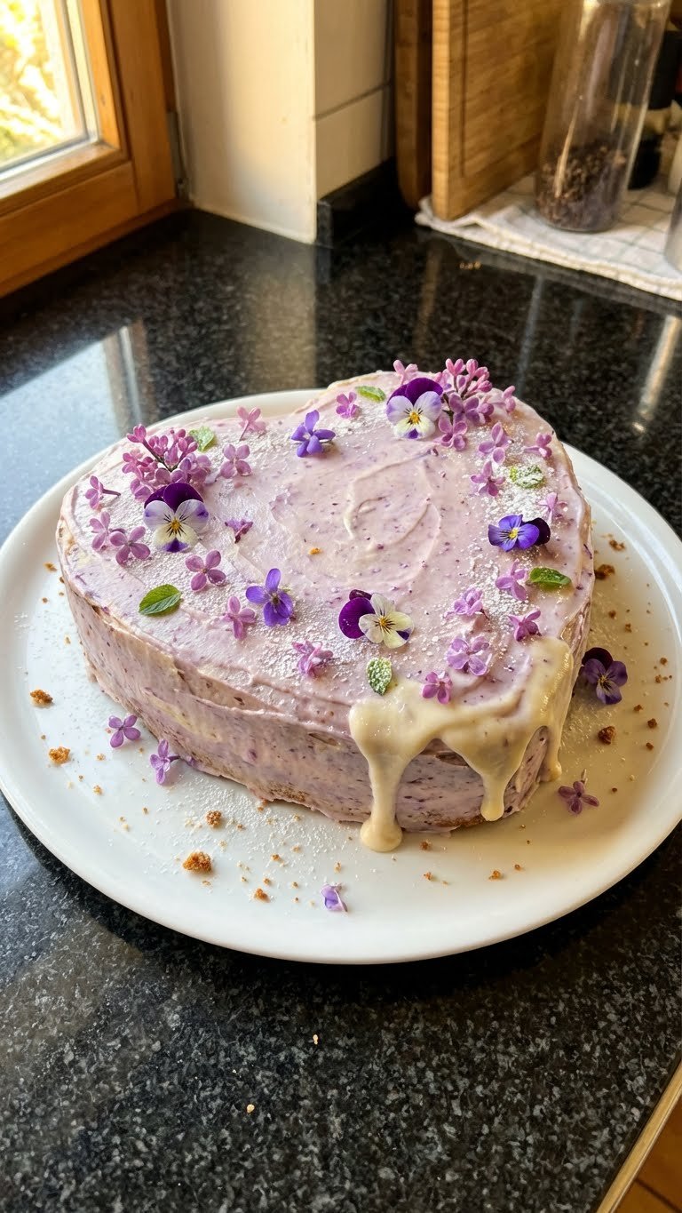 Elegante Flieder Herz Kuchen