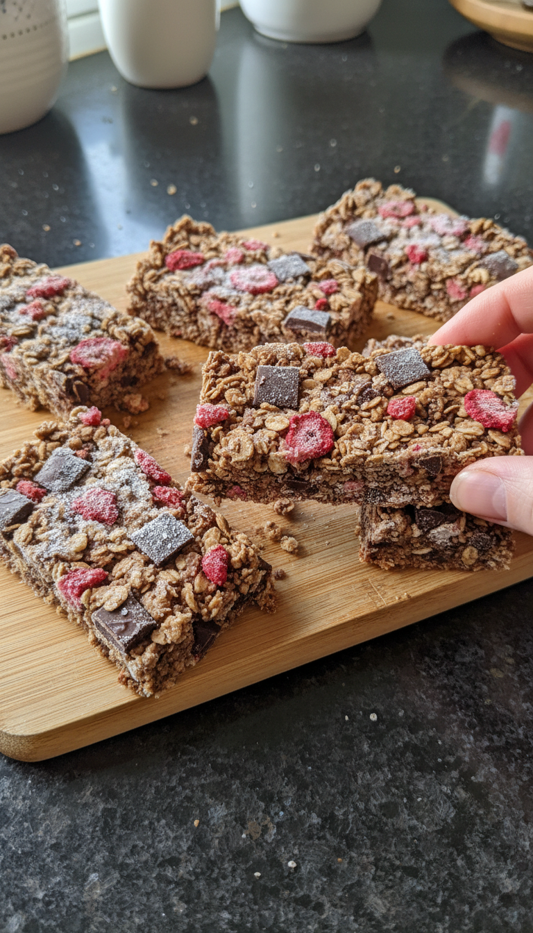 Gefrorene Schoko Erdbeer Granola Riegel​