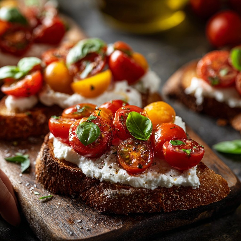 Bruschetta mit Tomate, Basilikum und Burrata