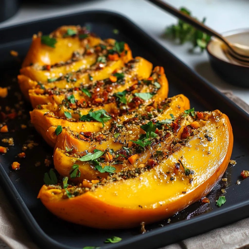 Gebackener Butternut-Kürbis auf Curry-Feta-Honig-Creme