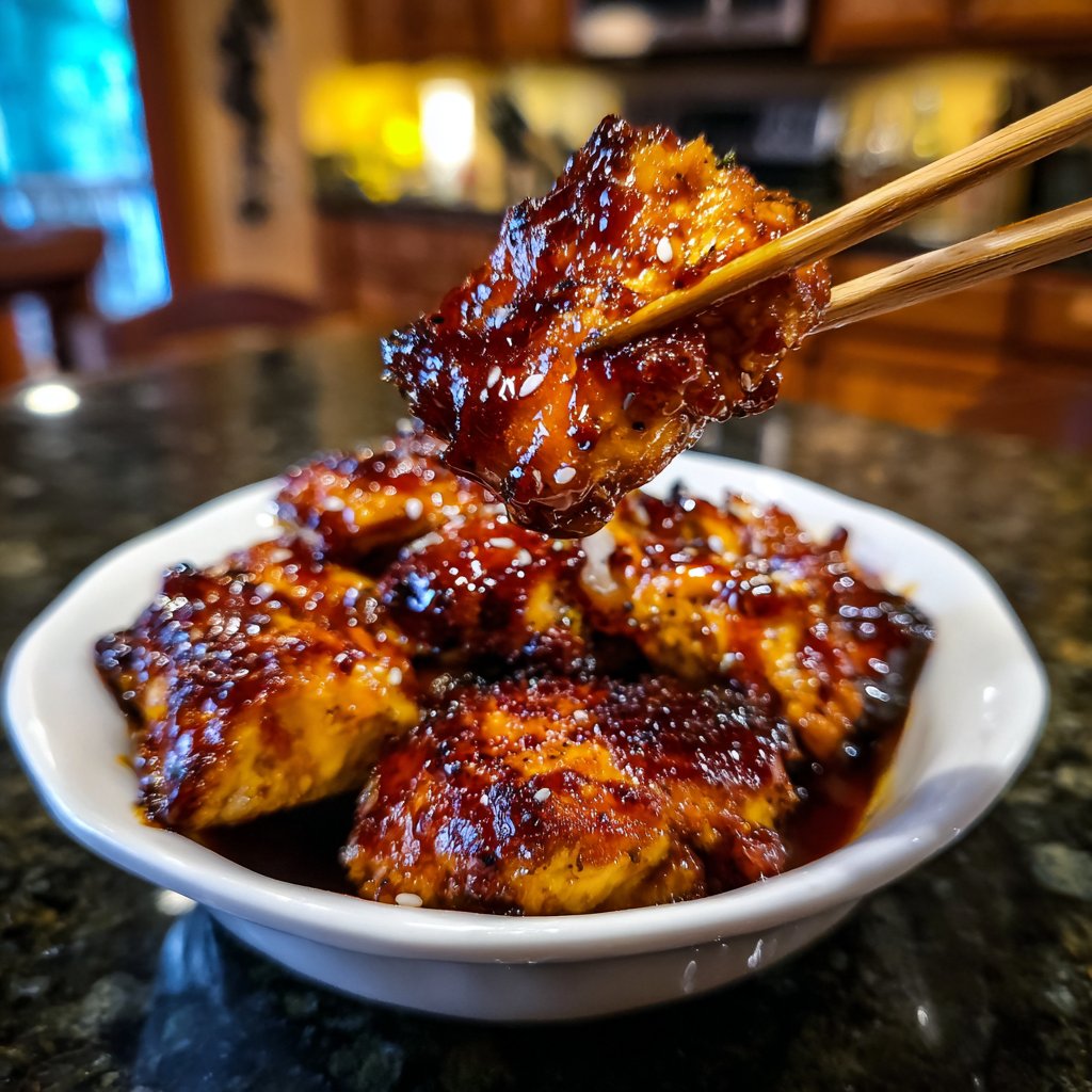 Teriyaki Hähnchen glasiert zartes Sauce