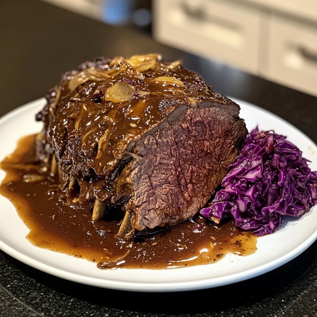 Deftiger Hausmannskost-Rinderbraten mit Rotkohl