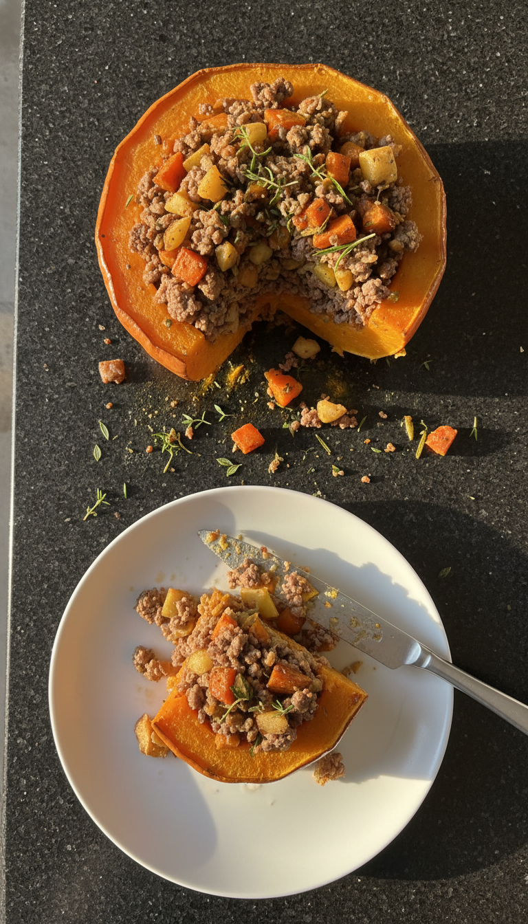 Gefüllter Eichelkürbis mit Rind